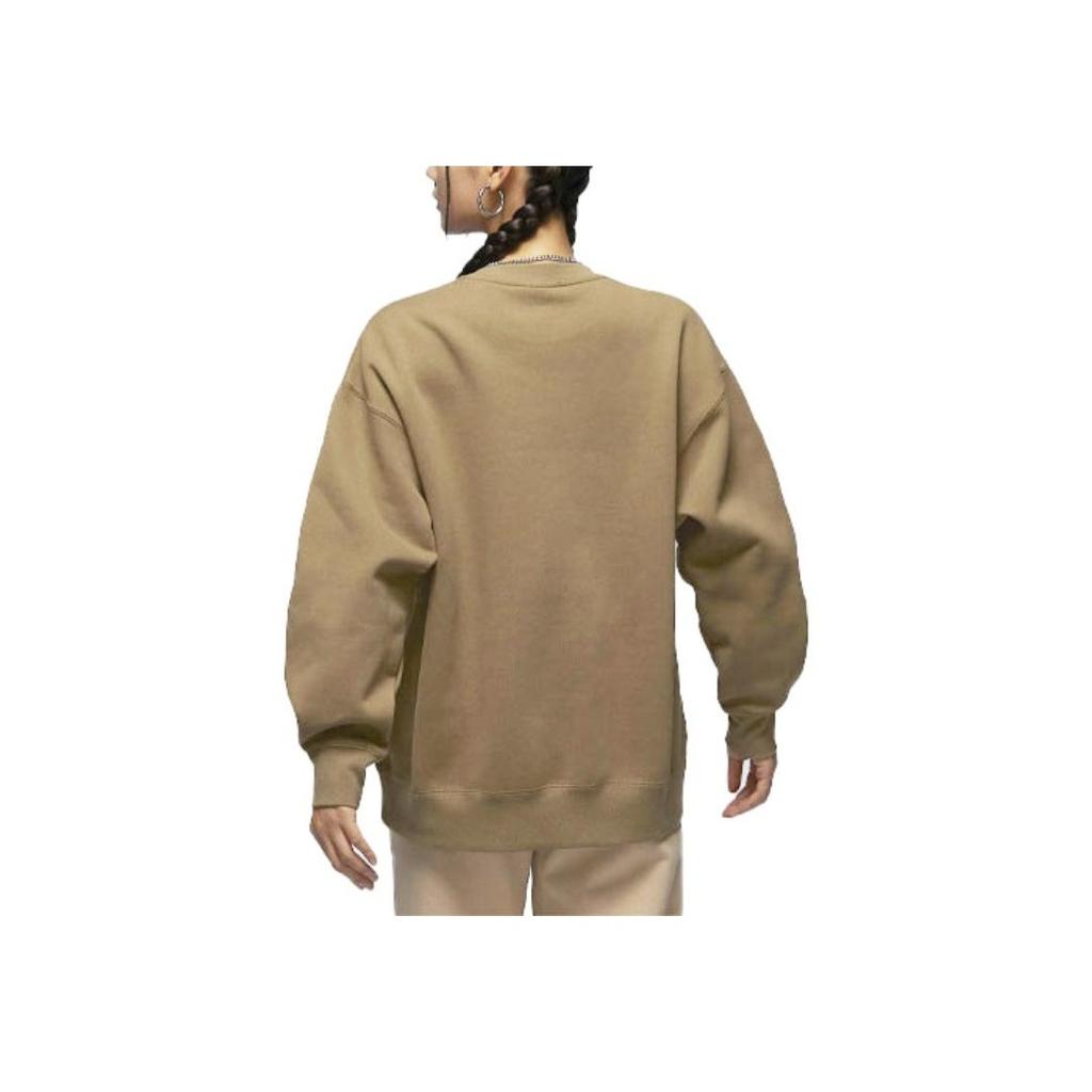 Jordan Solid Color Tag Logo Crew Neck Loose Long Sleeve Sweatshirt Women Tops Brown FB5117-395