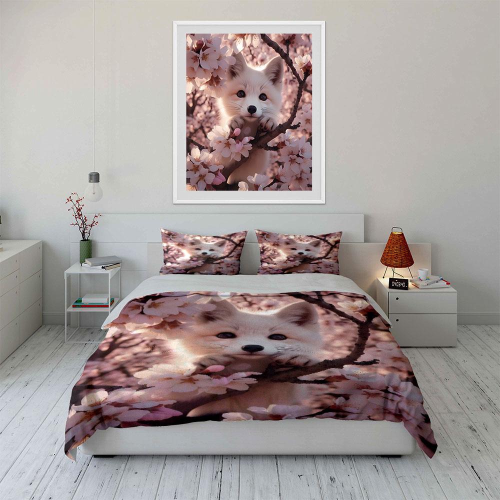 "Floral Fox Three-Piece Decor Set" Bedding Set with 1 Duvet Cover 2 Pillowcases Single Double King Queen, Gift