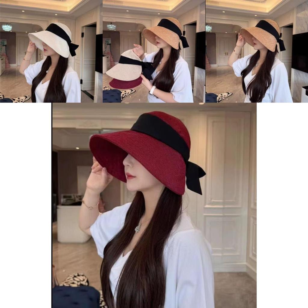 Cotton Linen Blend Fisherman Hat With Bow Decoration For Women Summer Sun Protection Wide Brim Casual Sunhat