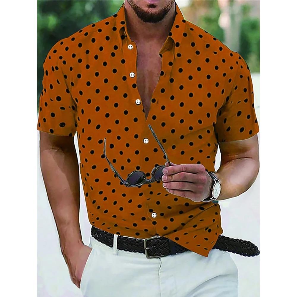 Men's Shirt Button Down Shirt Casual Shirt Summer Shirt Beach Shirt Black White Red White Green Short Sleeve Polka Dot Lapel