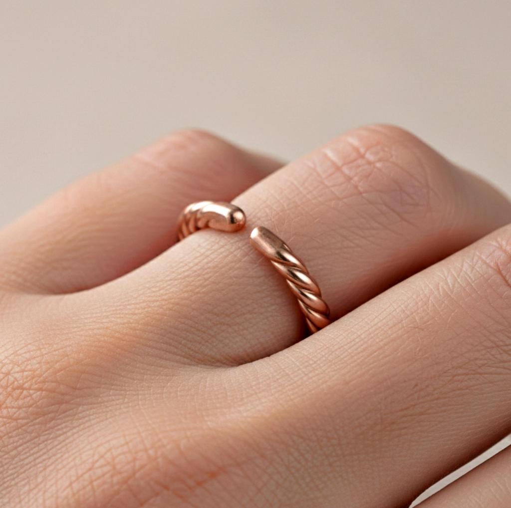 Pure Copper Twisted Ring – Handmade Adjustable Copper Band, Minimalist Healing Copper Jewelry, Open Cuff Band Ring