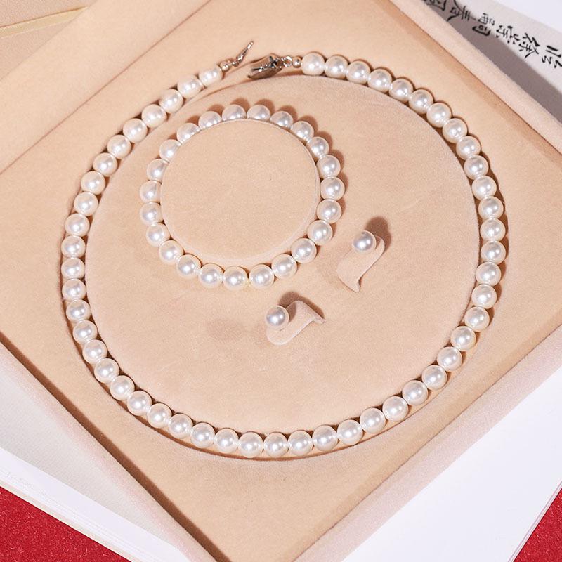 Set di Collana di Perle di Conchiglia Naturale di Mare Profondo da Donna: Gioielli Collana Clavicola in Tre Pezzi per la Festa della Mamma