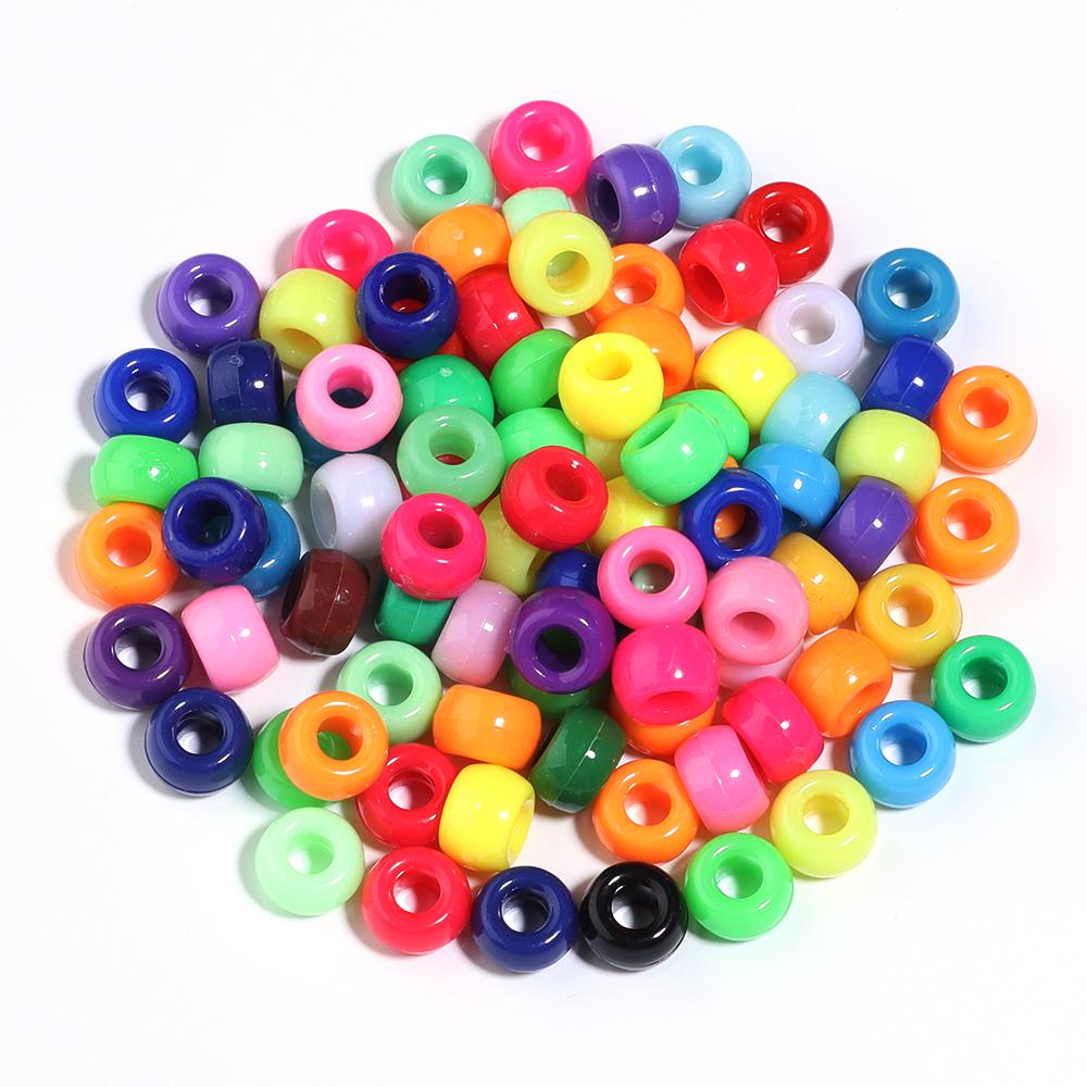 200pcs/lot 9mm Mix Color Acrylic Beads 4mm Big Hole Round Loose Beads For Jewelry Making DIY Necklace Bracelet Craft Accessories