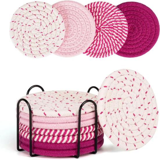 8Pcs Trivets Set for Hot Dishes Cotton Woven Pot Holders Heat Resistant Hot Pads Non-Slip Kitchen Table Protector for Counter