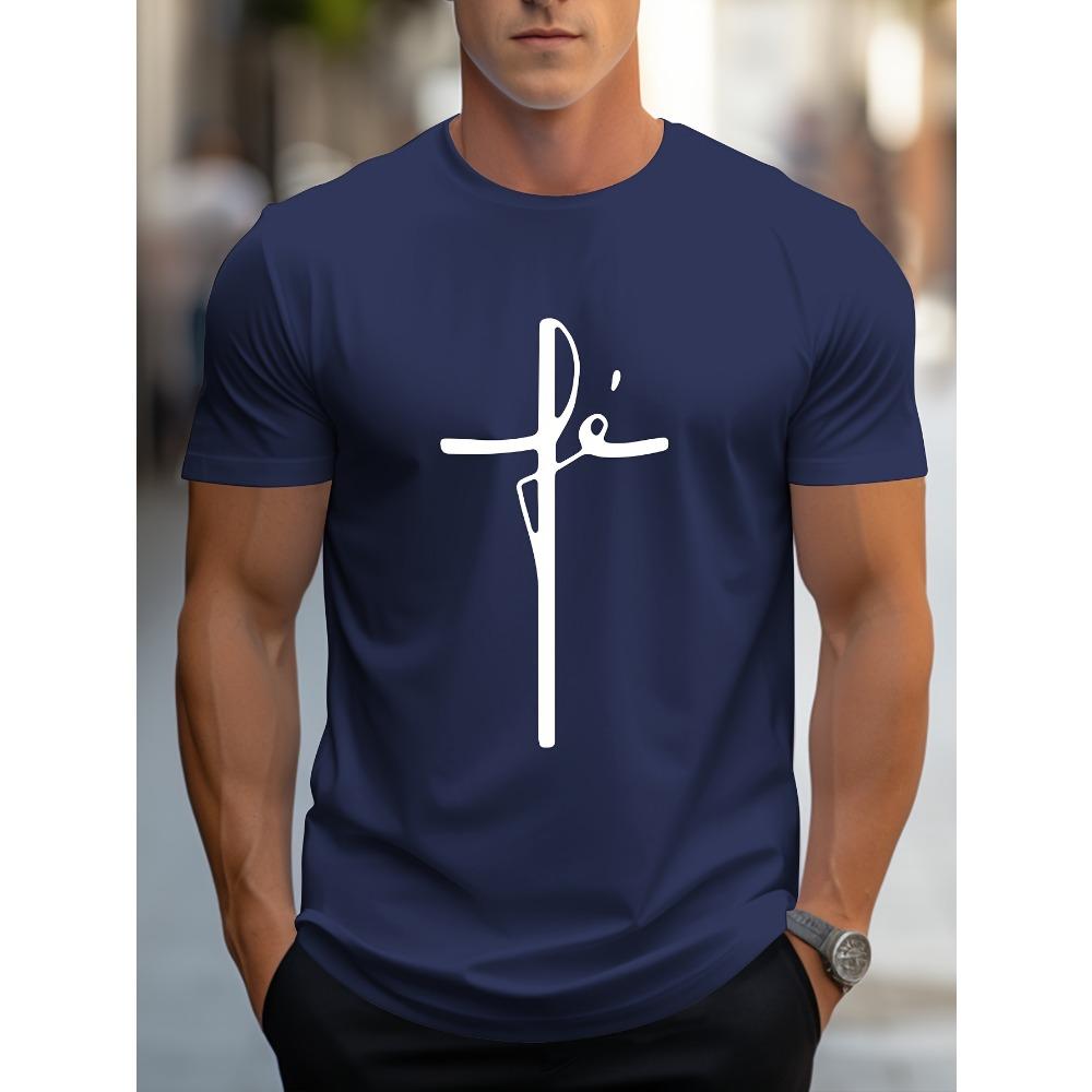 Men's Summer Fashion Casual Loose Cross Letter Pattern Printed Round Neck Short Sleeved T-shirt Top