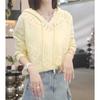 Nuovo Maglione Sottile Colore Unico Primavera Top Largo Pigro Manica Lunga Uncinetto Fiore Lavorazione a Maglia con Cappuccio per Donna