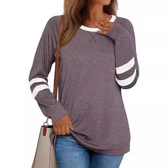 2026 Women's Casual Color Block Long-Sleeve Round Neck Shirt