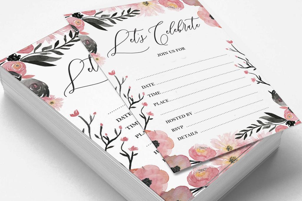 Inkdotpot Pack Of 30, You're Invited Invitations With Envelopes, Blush Floral Invites for Your Wedding, Bridal Shower, Baby Showe