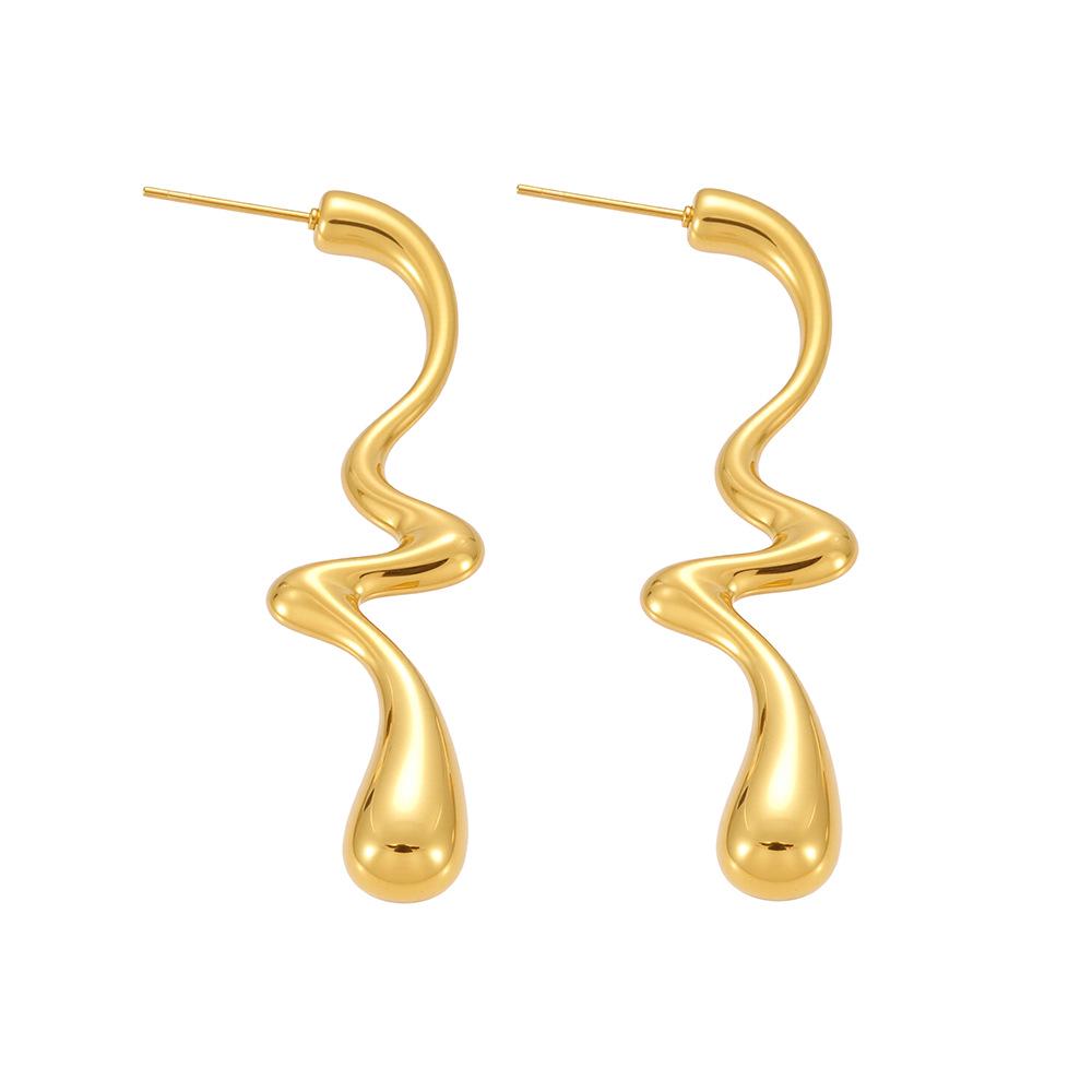 Qiong Yao 18K Gold-Plated Irregular Water Drop Earrings - Non-Fading, European & American Style Fashion Accessories.