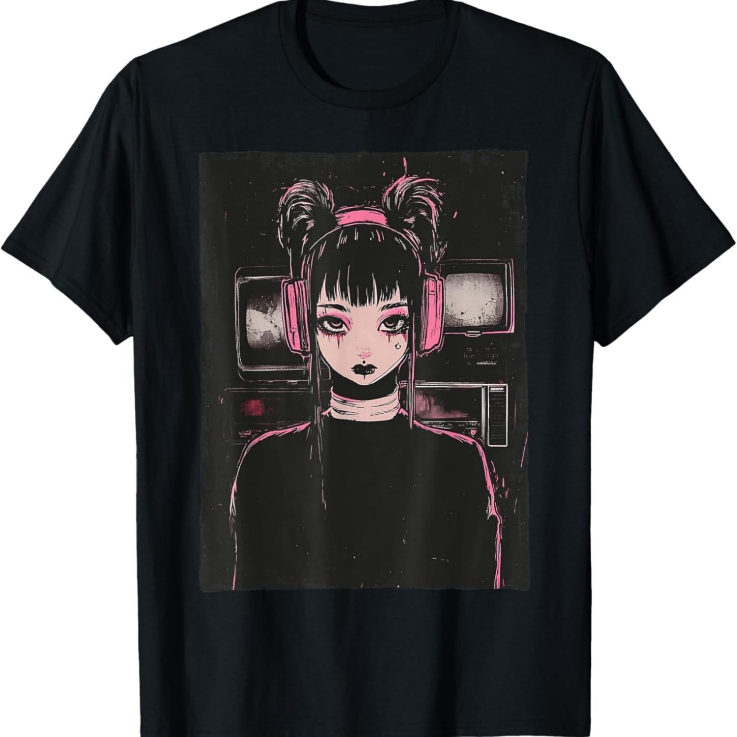 Cyber Goth Anime Girl Grunge E-Girl Distressed Vaporwave T-Shirt S