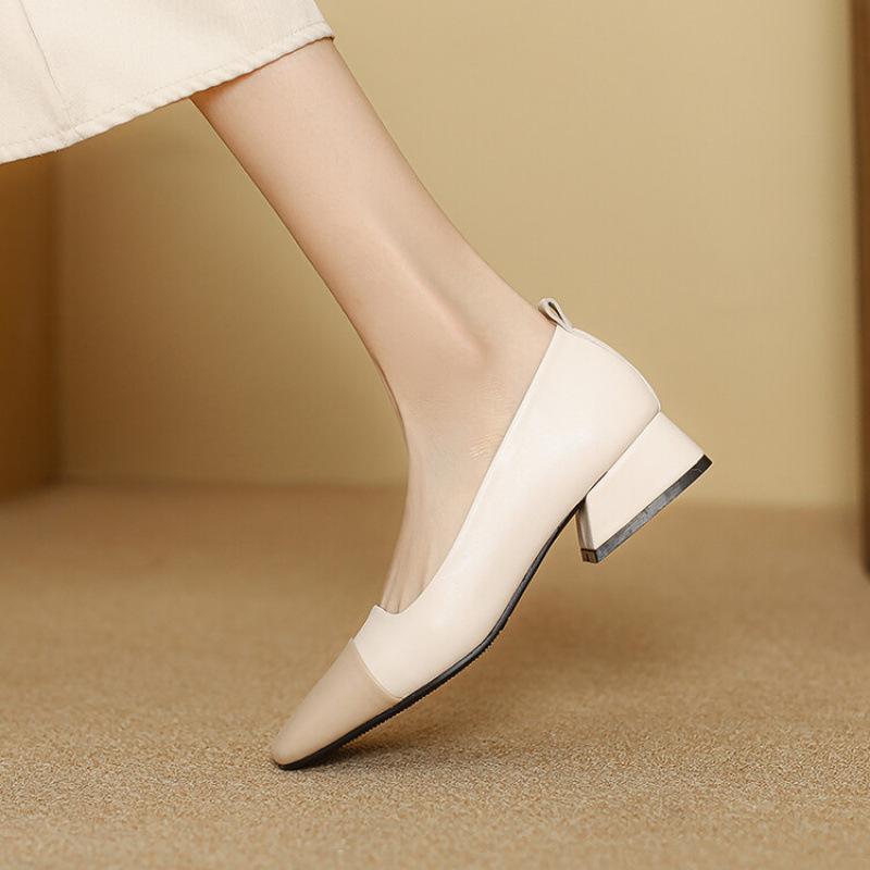 

New women s fashion single low heel large size rubber sole square heel color matching casual and comfortable square head four seasons wear smal 39