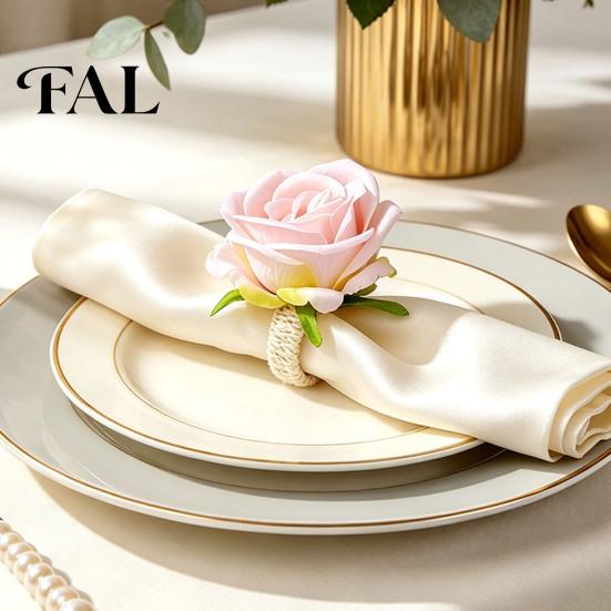 Decorative Table Settings for Bridal Showers Artificial Rose Napkin Ring, Fabric Pink Flower Holder, Rustic Dining Ornaments Afternoon Tea Ring