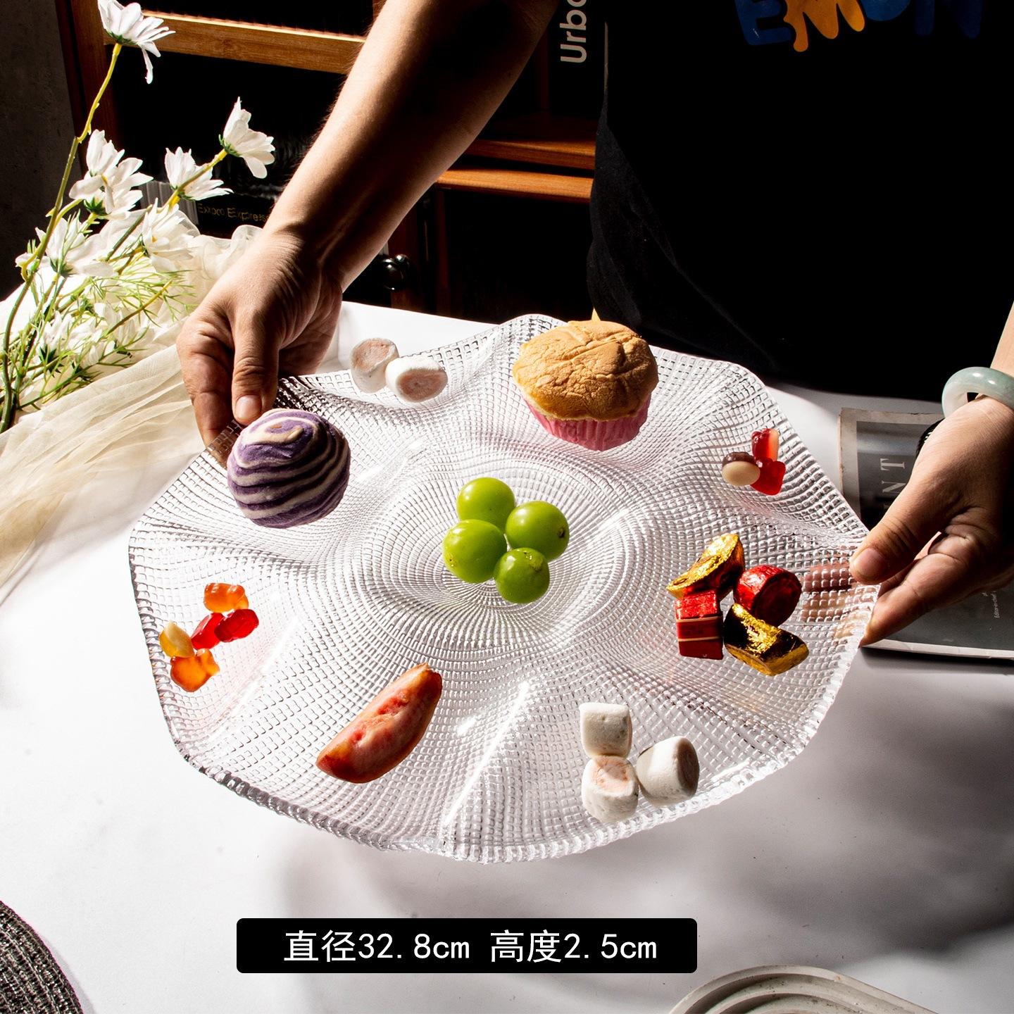 

Nine Glass Fruit Bowl Dessert Plate Living Room Coffee Table French Luxury New Candy Snack Plate Coffee Table Ornaments
