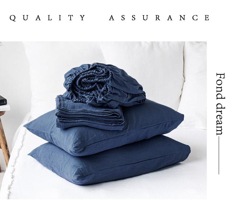 

Soft Pure Linen Bed Sheets for Queen, King Size Bed, Fitted Sheet with Elastic, Breathable Hotel Sheets and Pillowcase Set AU Single Size&set темно-синього кольору