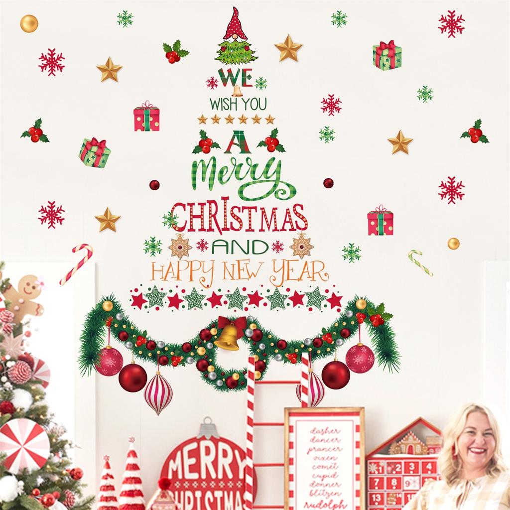 Christmas Stickers Shopping Mall Window Stickers Children's Room Stickers Wall Stickers Set Christmas Decoration\15.7in