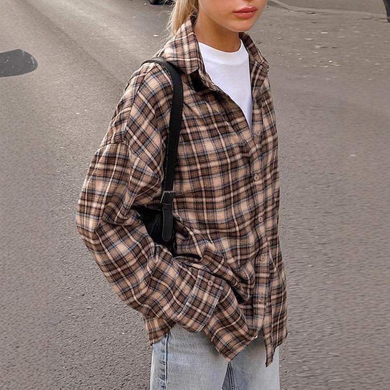 2024 Women's European Retro Plaid Long Shirt - Loose Fit