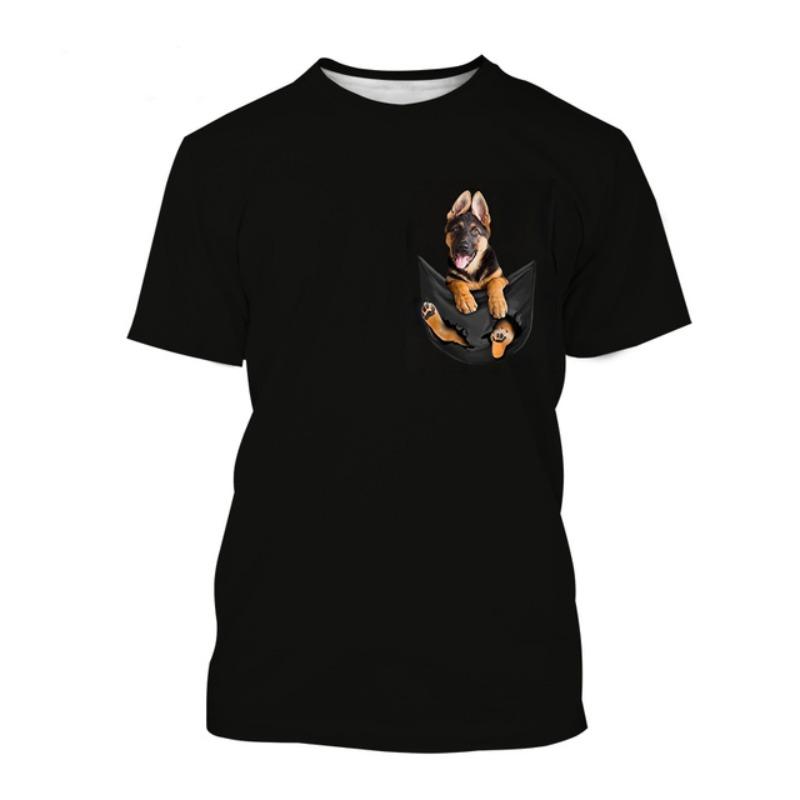 

Футболки с принтом «Немецкая овчарка» в формате 3D, летние, для мужчин и женщин, с коротким рукавом, с изображением собаки, большие футболки Harajuku, топы для детей 5XL
