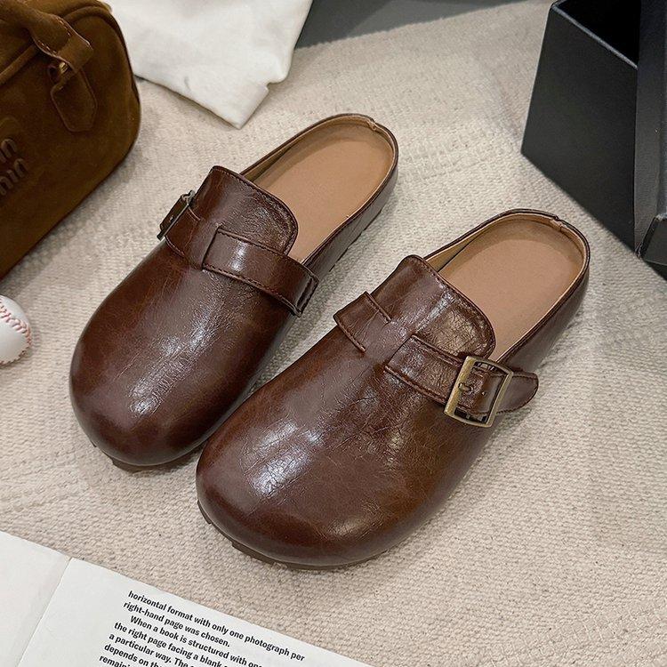 [Ushilai] French thick-soled half-slippers for women's 2025 spring new Baotou fashion casual versatile one pedal