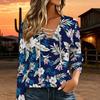 Women Plus Size Floral Print Lace Up V Neck Long Sleeve Daily Casual Top