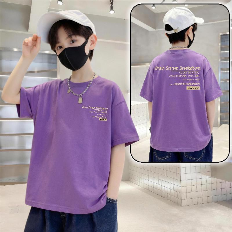 Boys Trendy Cotton Letter Print Summer T-Shirt 130 (50-60 jin) фиолетовый