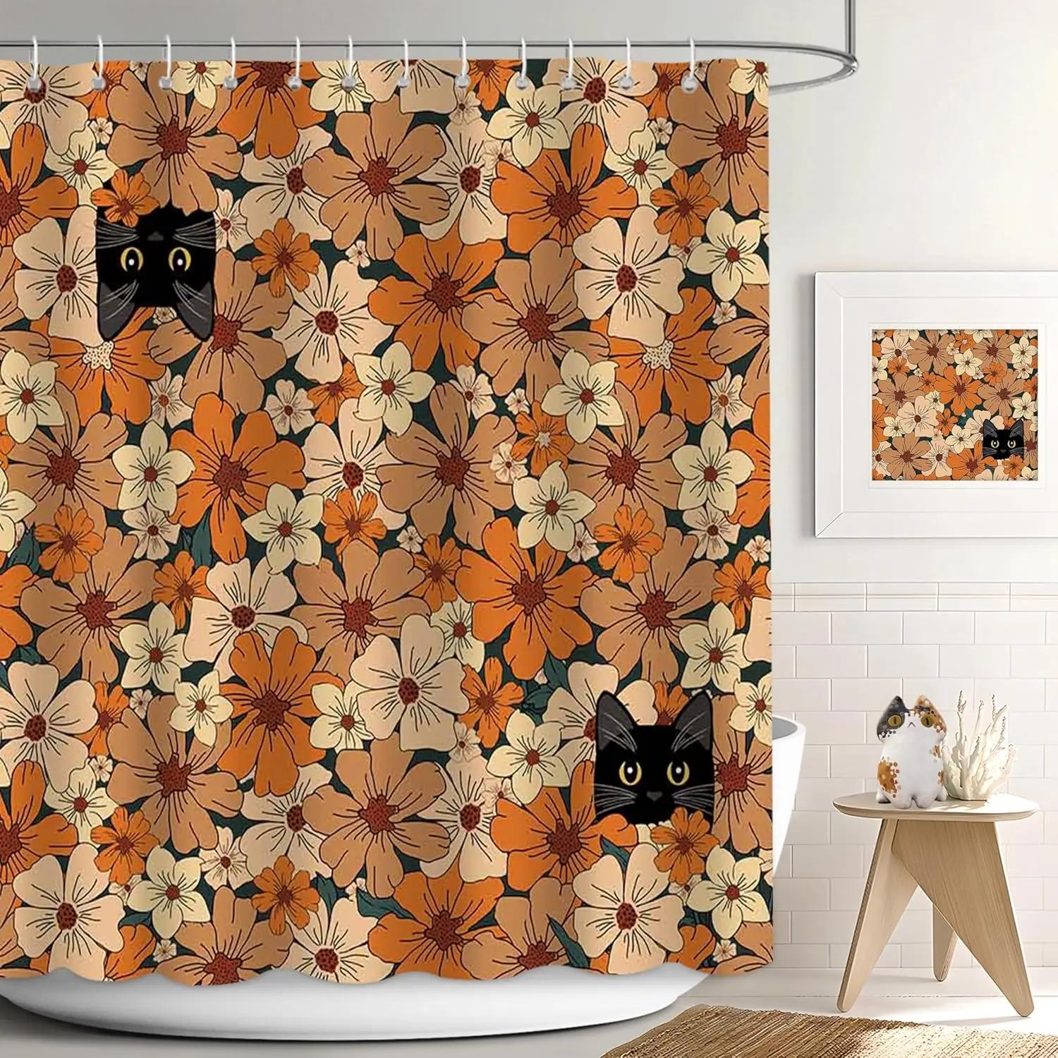 

Cute Cat Shower Curtain For Bathroom Decor, Funny Bathroom Curtain Set, Cat Lovers Cute Cartoon Colorful Waterproof Fabric 90x180cm