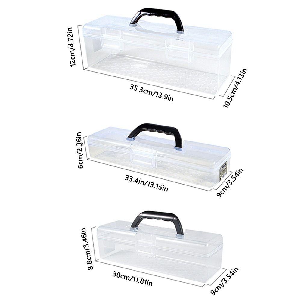 Plastic Clear Storage Box Clear with Handle Painting Brush Case Desktop Organizer Marker Pen Storage Holder Stationery Storage