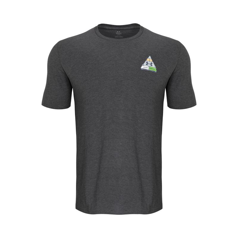 Under Armour Food Pyramid Cartoon Graphic Print Training Loose Fit Crew Neck Short Sleeve T-Shirt Men Tops Gray 1379551-012