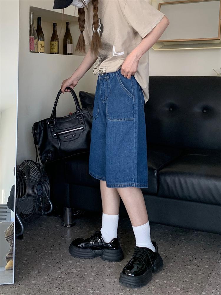 Volné Neutrální Velká Kapsa Volné Šortky Dámské Y2k Retro Široká Noha Denim Poloviční Kalhoty Léto High Street Ležérní A-linie Modré Šortky Dámské