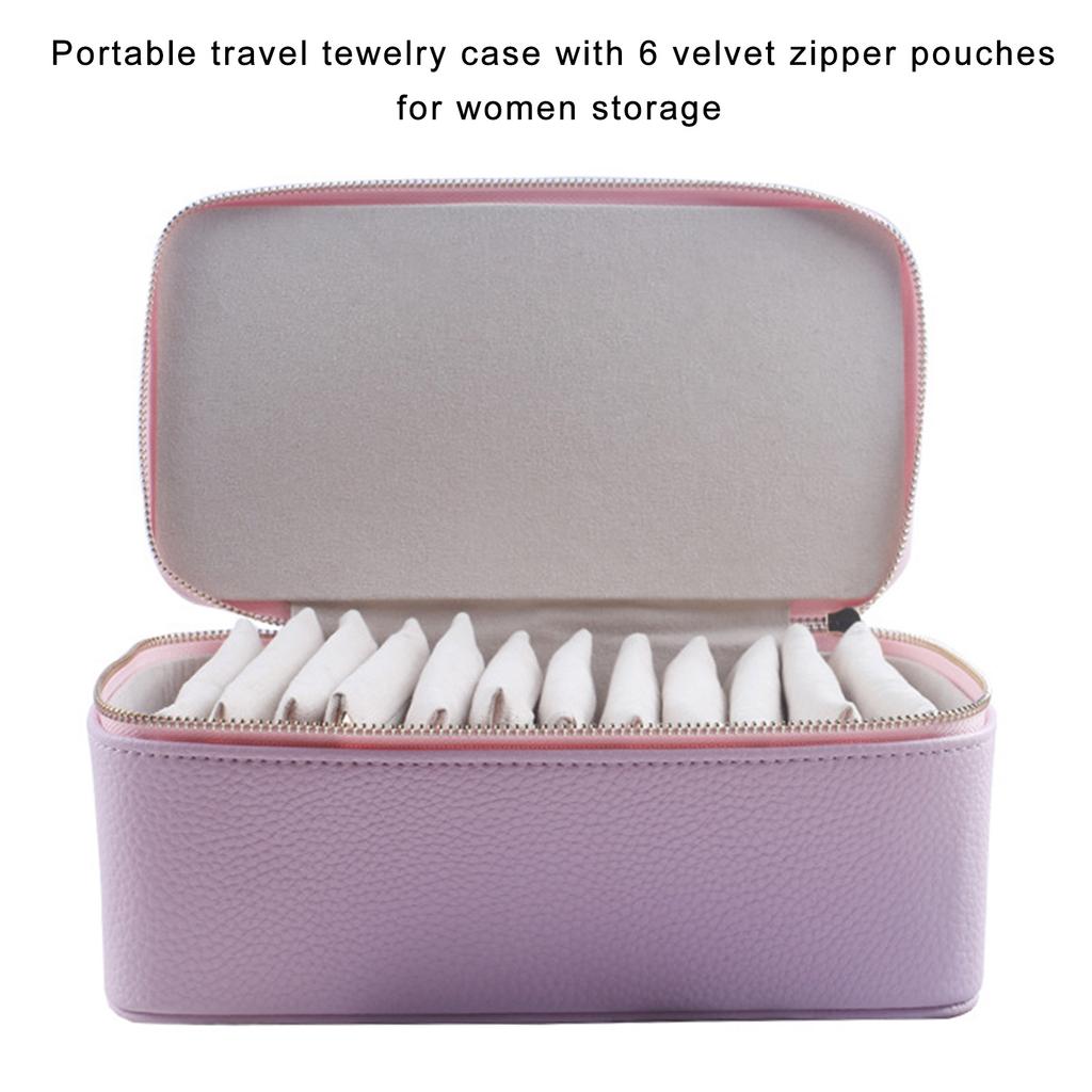 Elegant Travel Jewelry Case with 12 Velvets Zippers Pouches PU Leather Earrings Necklaces Organizer Accessories Holder