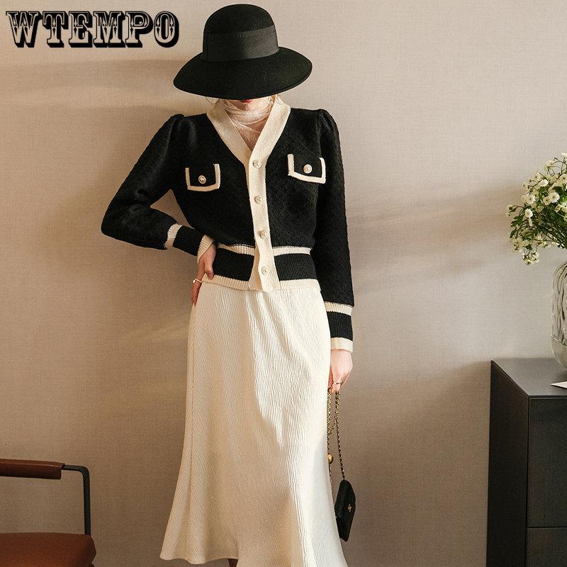 Donna Vintage Ufficio Signora Cardigan a Manica Lunga Maglieria Elegante Moda Francese Maglione Cappotto Monopetto Y2k Autunno Capo d'Abbigliamento Esterno