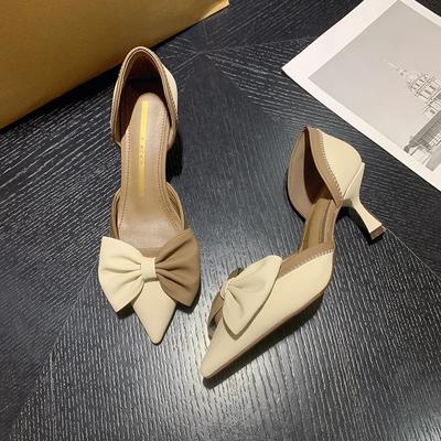 Fashion Women's Fashion Single Shoes Spring New Pointed Head Shallow Mouth Butterfly Knot Collocation Color Slip-on High-heeled Shoes