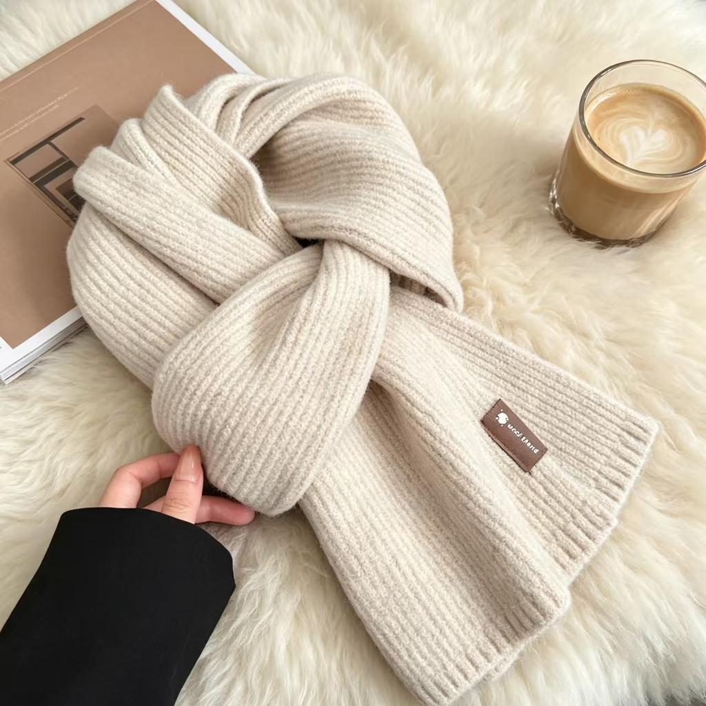 Korean Solid Color Knitted Scarf Women's Autumn and Winter High-end Multi-color Basic Scarf Warm Waxy Versatile Imitation Cashmere Scarf