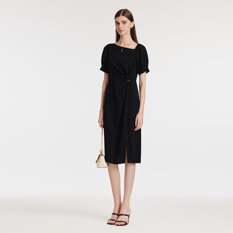 GOELIA Asymmetric Collar Pleated Little Black Dress