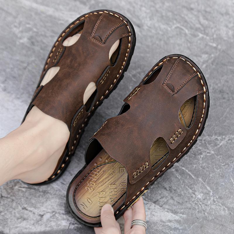 Baotou Sandals Summer Personalized Fashion Sports and Leisure Slippers Perforated Shoes Large-sized High-quality Leather Shoes