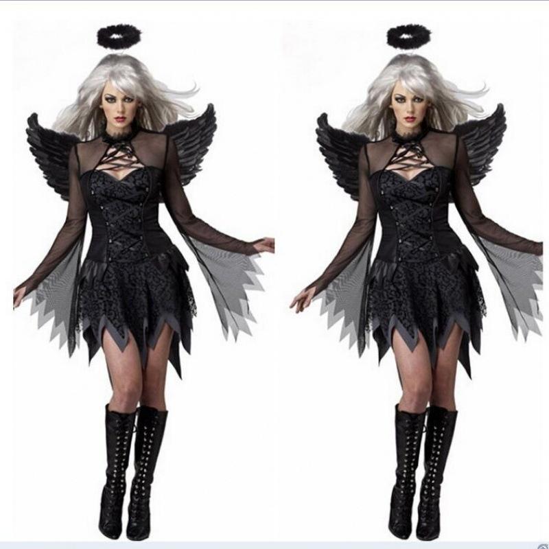 S-xxxl Women's Elegant Dark Angel Costume With Premium Fabric For Halloween Parties