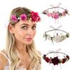Adjustable Ribbon Wedding Halo Wreath Headpiece Flower Crown for Women Rose Garland Flower Headband