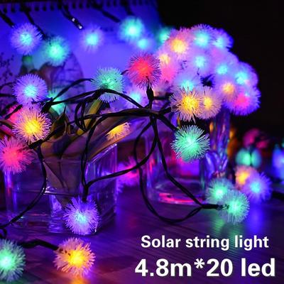 4,8 M 20 LEDs Solar Licht String Pelz Ball Stil Zimmer Dekoration Licht String Festliche Hochzeit