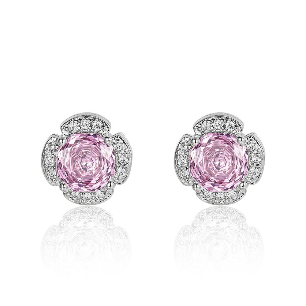 New Seiko Rose Cut Papalacha Zircon Necklace Earrings Color Treasure Ring Three-piece Set
