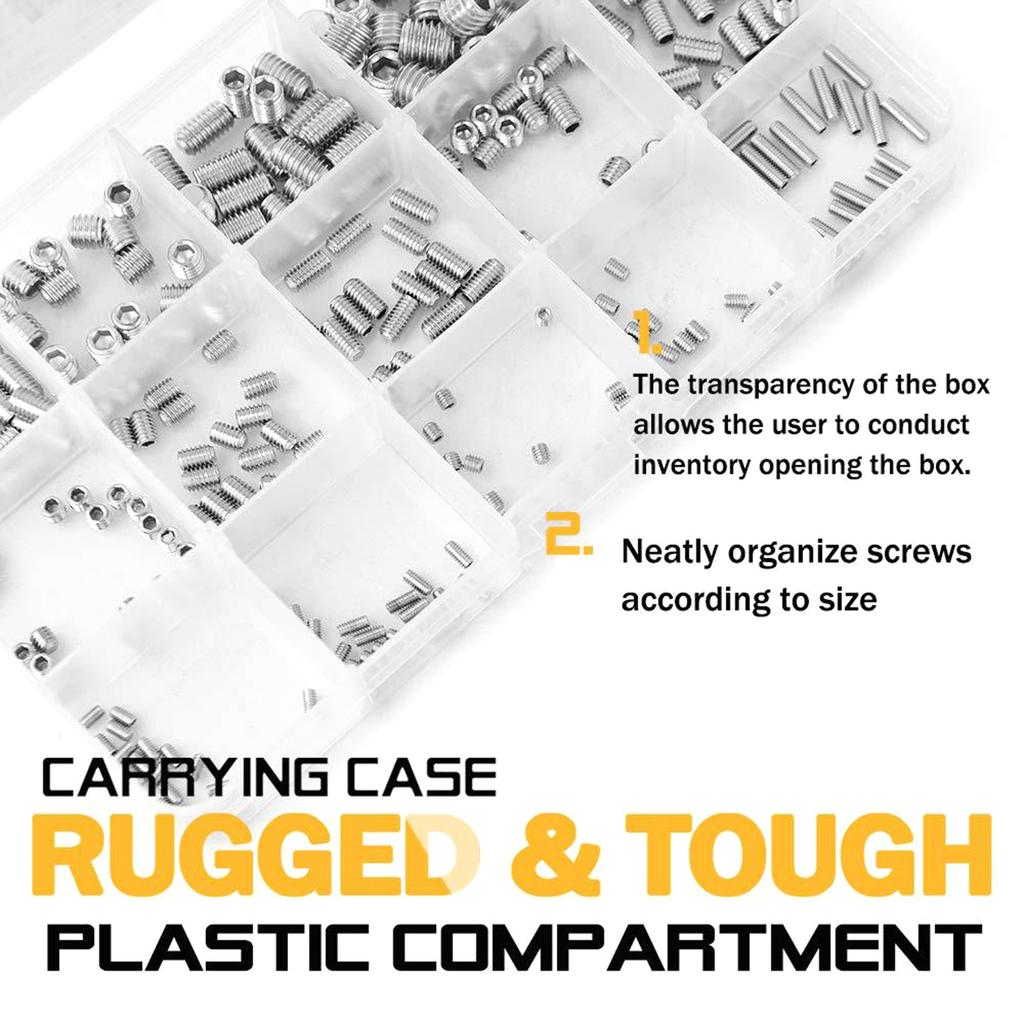 300 Stück Madenschrauben-Set Edelstahl Innensechskant Cup-Point Schrauben Sortimentskasten für Türgriffe Leuchte