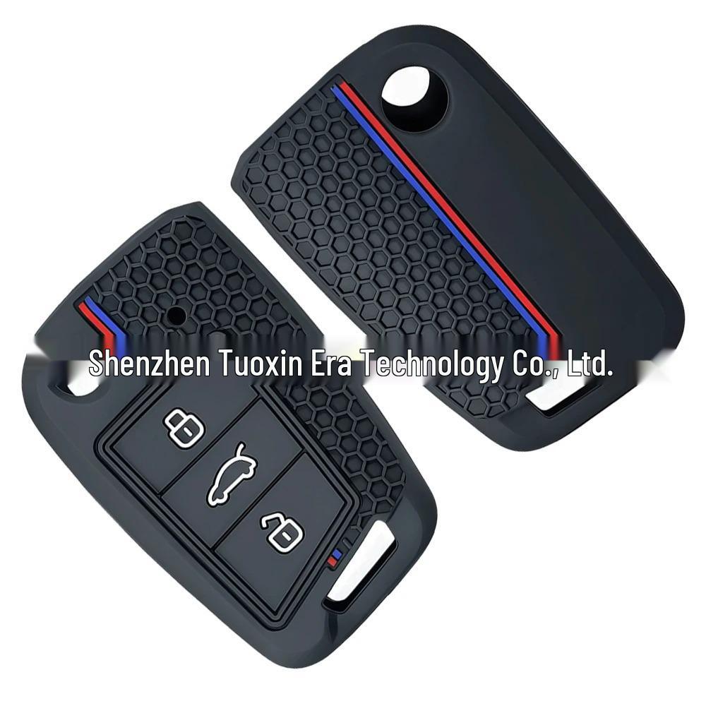 Volkswagen Golf 7, Lingdu, Tiguan 3-Button Folding Key Silicone Cover with Honeycomb Pattern