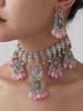 Exaggerated Indian-Style Rhinestone Tassel Necklace & Retro Ethnic Earrings Set