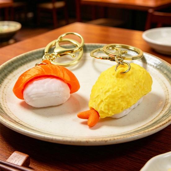 1/6Pcs 3D Printed Sushi Clicker Keychain, Stress Relief Push Button Fidget Toy, Finger Clicker Keyring Pendant Backpack Handbag Charm