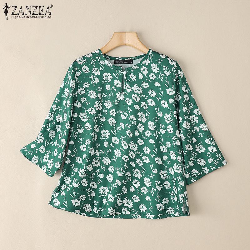 ZANZEA Women Round Neck 3/4 Sleeve Casual Floral Blouse