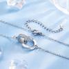 Sterling Silver Necklace with Double Ring and Diamond Pendant Ladies Fashion Simple Birthday Party Anniversary Jewelry Gift