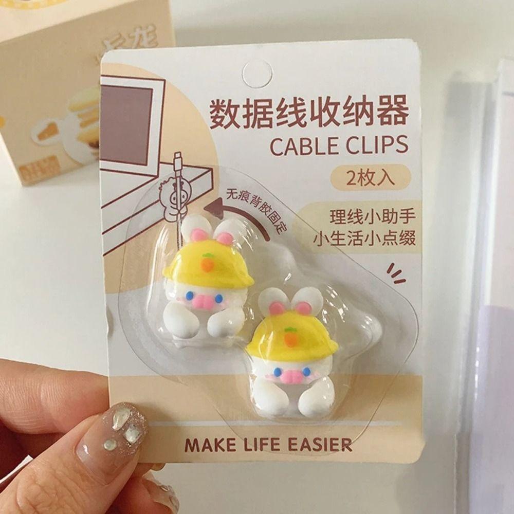 2Pcs Desk Organizer Cartoon Cable Holder PVC Cable Clamp Kawaii Cute Cartoon Clamp Clips