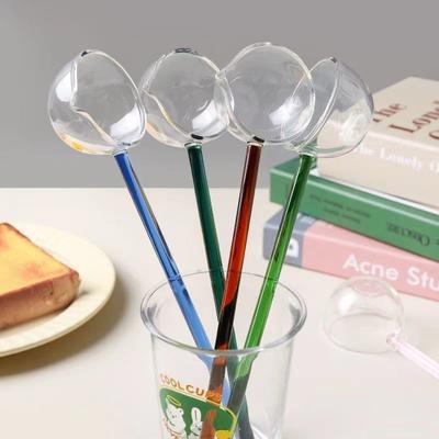Löffel aus Borosilikatglas mit langem Griff, transparent, hitzebeständig, Soßen- und Suppenlöffel mit Ausguss, Dessertlöffel, Küchenbar, Party