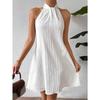 Summer Sleeve White Loose Dress Fashion Women's Hanging Neck Pleated Dress Party Casual Elegant Sweet A-line Short Dress Holiday Clothing
