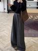 2025 Women's High Waist Grey Woolen Wide Leg Pants - Winter Plus Velvet, Loose Fit, Pear Shaped Body Slimming