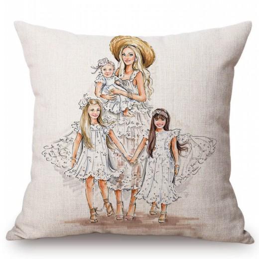 Baby Mother Parenting Art Cozy Family Hand Drawing Sketch Home Decoration Cotton Linen Sofa Throw Pillow Case Car Cushion Cover