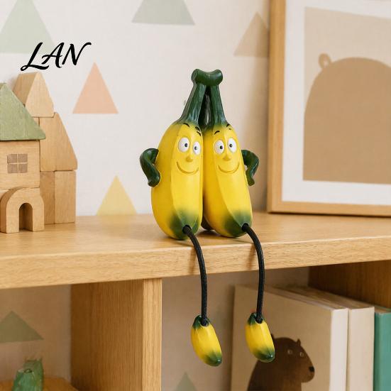 Decorative Fruit for Kitchen Resin Shelf Sitter Figurines with Flexible Dangling Legs, Whimsical Hanging Edge Statues, Cute Character Desktop